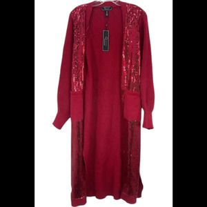 C Wonder Women's Sequin Sweater Knit Cardigan Crimson - Regular